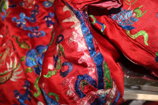 An early 20th century red satin dragon robe
